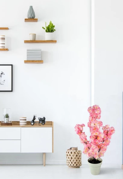 Nettenevime Yapay Ağaç Bahardalı Ağacı Pembe Japon Kiraz Çiçeği Sakura Çiçeği 70cm Beyaz Plastik Saksılı - Resim 5