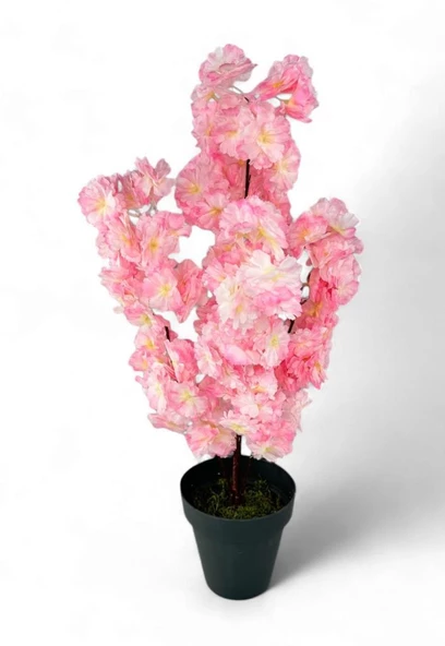 Yapay Ağaç Bahardalı Ağacı Pembe Japon Kiraz Çiçeği Sakura Çiçeği 70cm Siyah Plastik Saksılı