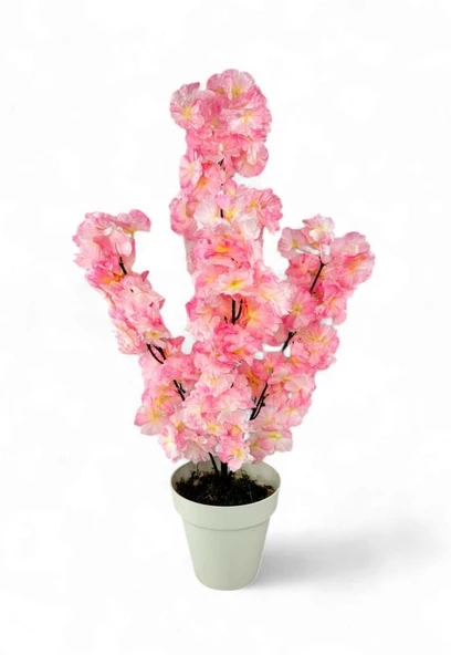 Nettenevime Yapay Ağaç Bahardalı Ağacı Pembe Japon Kiraz Çiçeği Sakura Çiçeği 70cm Beyaz Plastik Saksılı - Resim 6