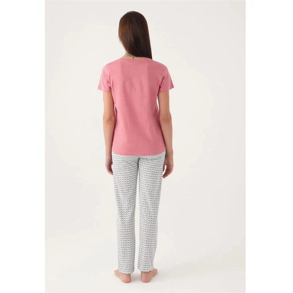 Arnetta Patlı Düğmeli Yaka %100 Pamuk Bayan Pijama Takım - 6