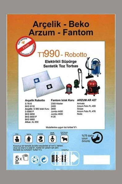 Fantom DU 2750 Süpürge Toz Torbası Bez 20 Adet - Resim 2