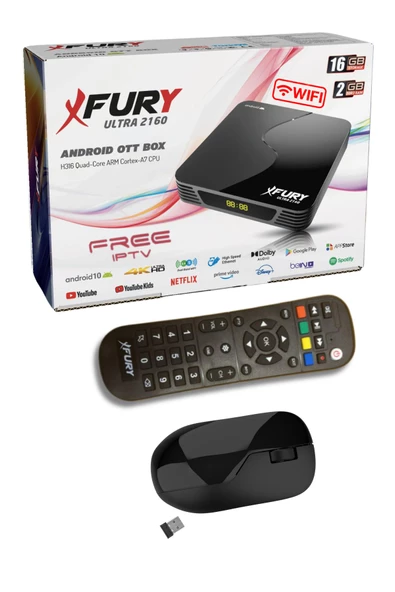 FURY Android Tv Box - Çanaksız Tv Izleme - Medya Oynatıcı 16gb Hafıza Dahili Wifi - Kablosuz Mouse - 8