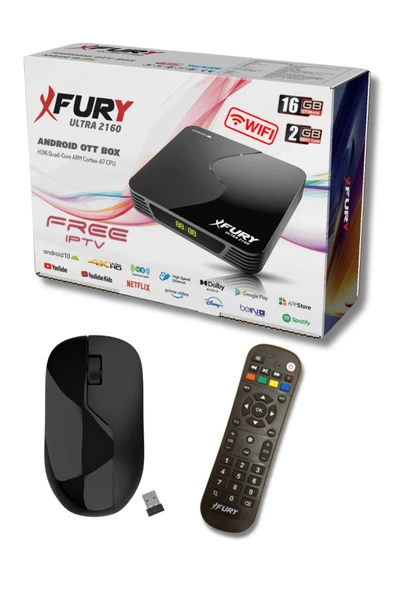 FURY Android Tv Box - Çanaksız Tv Izleme - Medya Oynatıcı 16gb Hafıza Dahili Wifi - Kablosuz Mouse - 2