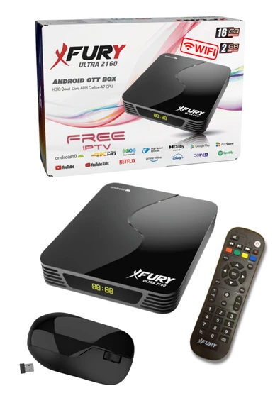 FURY Android Tv Box - Çanaksız Tv Izleme - Medya Oynatıcı 16gb Hafıza Dahili Wifi - Kablosuz Mouse - 5