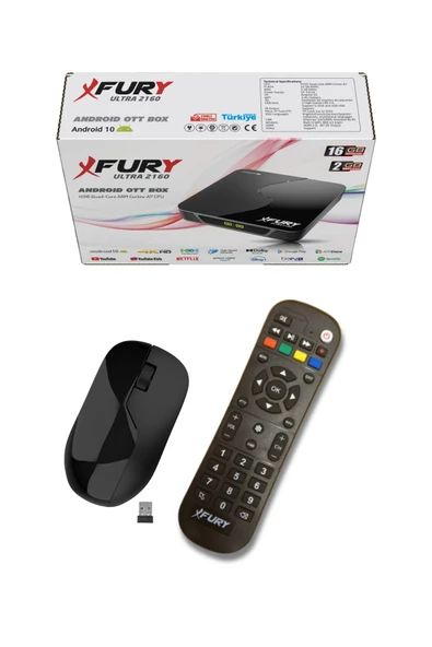 FURY Android Tv Box - Çanaksız Tv Izleme - Medya Oynatıcı 16gb Hafıza Dahili Wifi - Kablosuz Mouse - 7