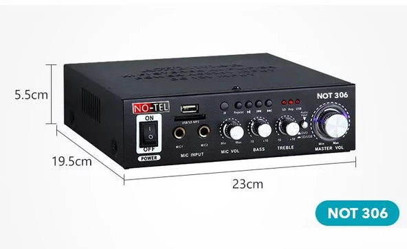 NOTELNOT-306 STREO MİNİ AMPLİFİKATÖR BLUETOOTHLU - 2
