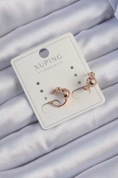 Xuping Rose Renk Zirkon Taşlı Bombeli Topçuk Earcuff Küpe - TJ-BKP9422