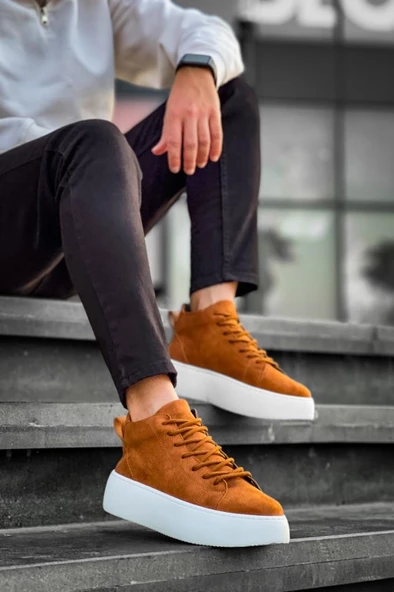 LE10 Bağcıklı Erkek Yüksek Taban İthal Süet Taba Spor Bot - Resim 2