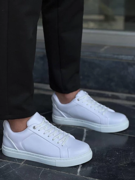KB-BX1  Beyaz Cilt Yüksek Beyaz Taban Günlük Erkek Ayakkabı - Resim 2