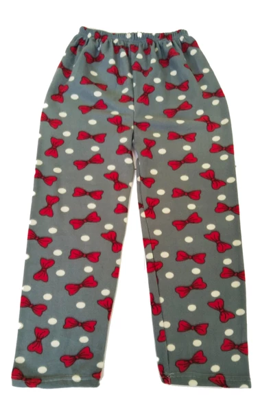 Kadın Polar Pijama Altı Termal Özellikli Papyon Desenli Gri Ev Giyim Cepsiz - 2