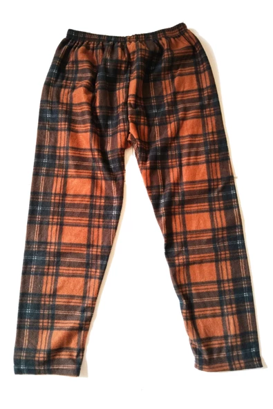 Unisex Polar Pijama Altı Termal Özellikli Ekose Desenli Büyük Beden Ev Giyim Cepsiz - 2