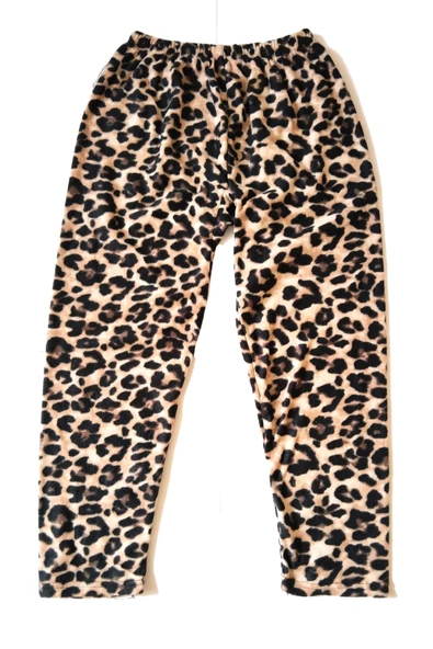 Kadın Polar Pijama Altı Termal Özellikli Leopar Desen Büyük Beden Ev Giyim Cepsiz - 2