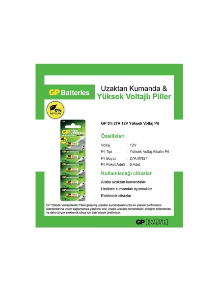 GP Kumanda Pili 27A Pil Alkalin 12V (Beşli Paket) Gp - 2