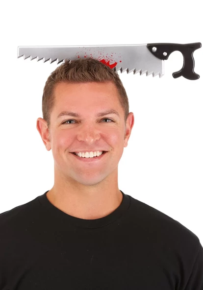 Kafaya Saplanmış Halloween Kanlı Testere Şaka Tacı - 2