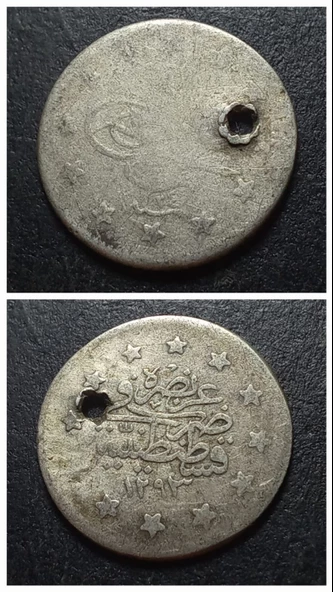 Escoines Koleksiyon 1293/24 (1899) II.Abdülhamid Delikli 1 Kuruş 1,08Gram Gümüş 39963668ca252180c4