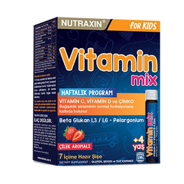 Nutraxin Vitamin Mix Çilek Aromalı +4 Yaş Takviye Edici Gıda 25 ml x 7 Saşe