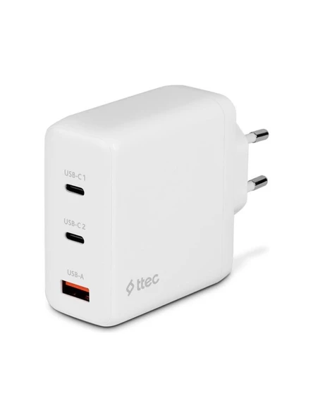 Ttec SmartCharger Trio GAN 120W PD Seyahat Hızlı Şarj Aleti 2 USB-C+USB-A Beyaz 2SCG04B