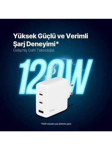 Ttec SmartCharger Trio GAN 120W PD Seyahat Hızlı Şarj Aleti 2 USB-C+USB-A Beyaz 2SCG04B - 2