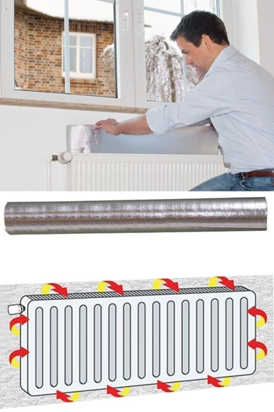 Kalorifer Petek Arkası Isı Yalıtım Levhası Alüminyum Folyo Kaplı 1 cm Polietilen Levha 50x100 cm - 2