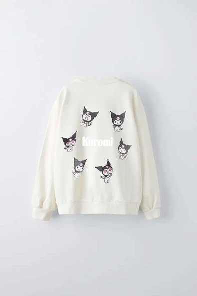 KIZ ÇOCUK KUROMİ MODELLİ BİSİKLET YAKA PAMUK SWEAT - Resim 8