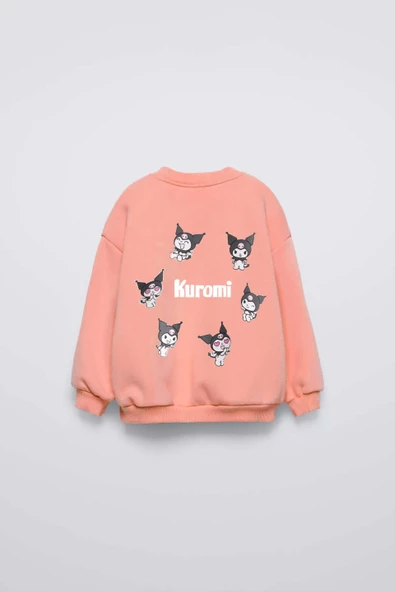 KIZ ÇOCUK KUROMİ MODELLİ BİSİKLET YAKA PAMUK SWEAT - Resim 4