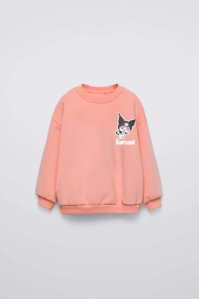 KIZ ÇOCUK KUROMİ MODELLİ BİSİKLET YAKA PAMUK SWEAT - Resim 3