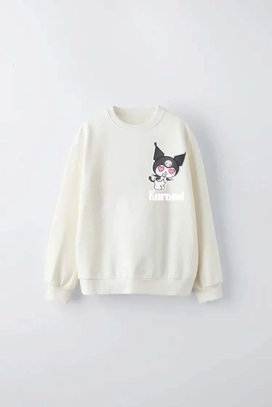 KIZ ÇOCUK KUROMİ MODELLİ BİSİKLET YAKA PAMUK SWEAT - Resim 7