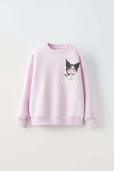 KIZ ÇOCUK KUROMİ MODELLİ BİSİKLET YAKA PAMUK SWEAT - Resim 5