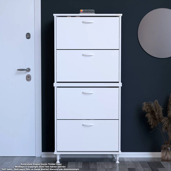 Modilayn UMAY' 2 Li Antre Hol 52 x 160 x 25, 5 cm’ lik 4 Düşer Kapak 8 Göz Bölmeli Ayakkabılık