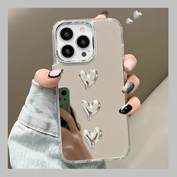 iPhone 15 Pro Max Three Heart Mirror Case