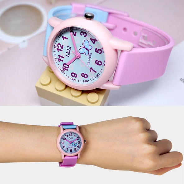 Q&Q VS49J003Y Pembe Kelebek Desenli Su Geçirmez Kız Çocuk Kol Saati - 4