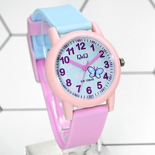 Q&Q VS49J003Y Pembe Kelebek Desenli Su Geçirmez Kız Çocuk Kol Saati - 2