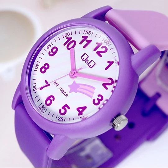 Q&Q VS49J004Y Mor Lila Yıldızlı Su Geçirmez Rakamlı Kız Çocuk Kol Saati - 3