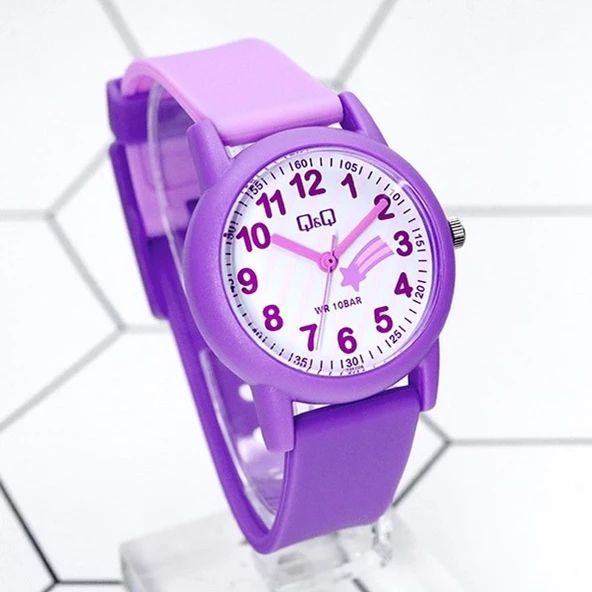 Q&Q VS49J004Y Mor Lila Yıldızlı Su Geçirmez Rakamlı Kız Çocuk Kol Saati - 2