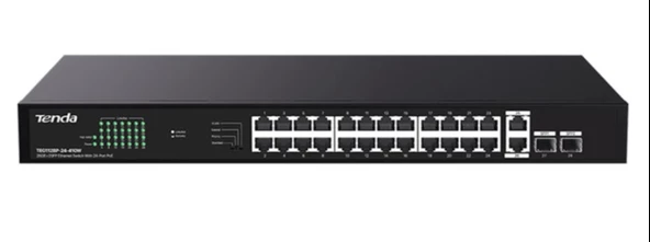 Tenda 24 Port Poe+ 10-100-1000 2 Port SFP 2 Port Uplink Switch Çelik Kasa ürün görseli