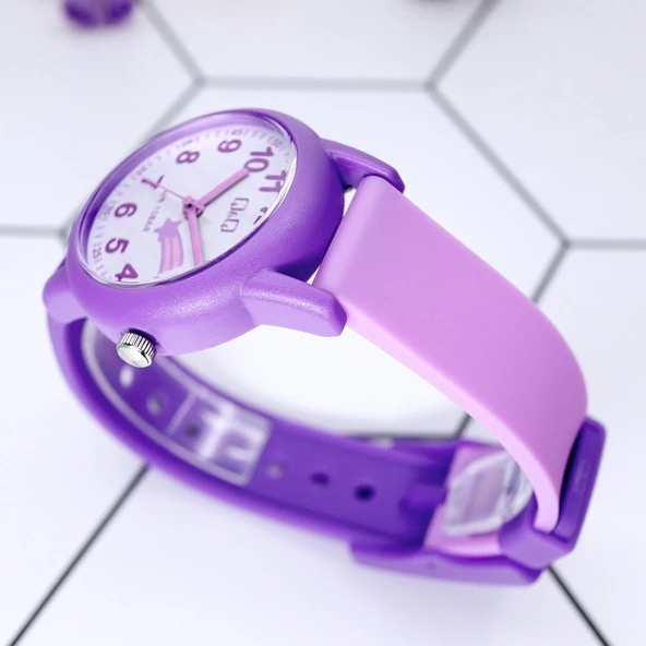 Q&Q VS49J004Y Mor Lila Yıldızlı Su Geçirmez Rakamlı Kız Çocuk Kol Saati - 5