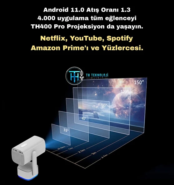Lensun New 14 Android Bataryalı Projeksiyon Cihazı 4K-UHD/HDMI/Usb / Bluetooth /Wifi /DLNA / Chromecast - 3