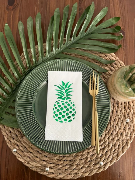 Gold Yaldızlı Beyaz Ananas Garson Peçete 16 lı ürün görseli 1