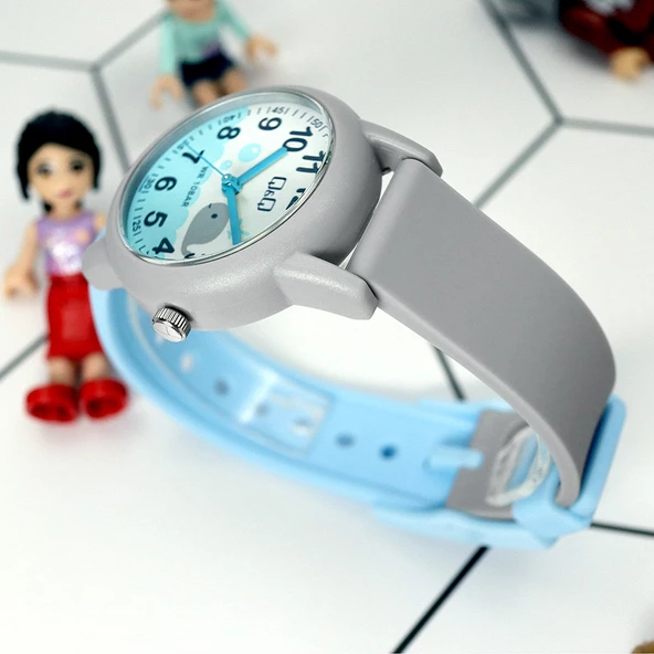 Q&Q VS49J006Y Gri Mavi Balina Deniz Temalı Su Geçirmez Rakamlı Çocuk Kol Saati - 5