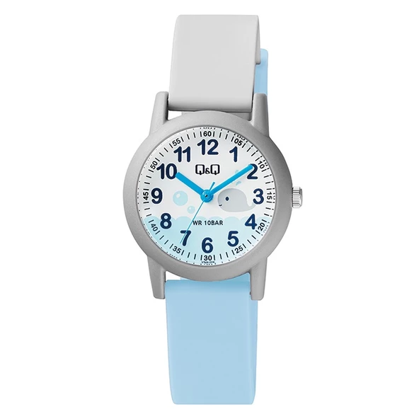 Q&Q VS49J006Y Gri Mavi Balina Deniz Temalı Su Geçirmez Rakamlı Çocuk Kol Saati