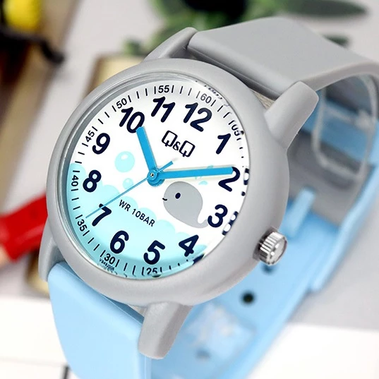 Q&Q VS49J006Y Gri Mavi Balina Deniz Temalı Su Geçirmez Rakamlı Çocuk Kol Saati - 3