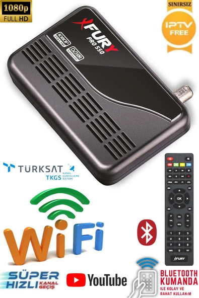 Fury TKGS'li Çanaklı-Çanaksız Wi-fi Dahil Full Hd Sınırsız Sineme Paketli Tak Kullan Uydu Alıcısı - 2
