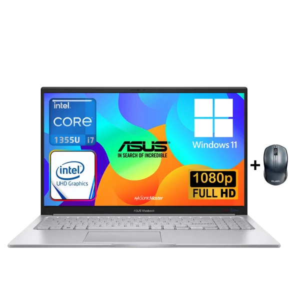 Asus Vivobook 15 X1504VA-NJ195WZ3 Intel Core I7 1355U 16GB 1TB SSD 15.6'' FHD Windows 11 Home Taşınabilir Bilgisayar - Asus Mouse