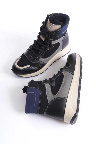 Misref Siyah Lacivert Sneaker Günlük Hafif Spor Bot Ayakkabı - 2