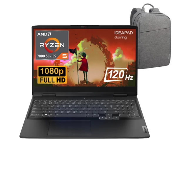 Lenovo IP Gaming 3 AMD Ryzen 5 7535HS 16GB 1TB SSD RTX 3050 (6 Gb) 15.6 120Hz Fhd Win11 82SB00RHTX Dizüstü Bilgisayar - Lenovo Çanta WZ03