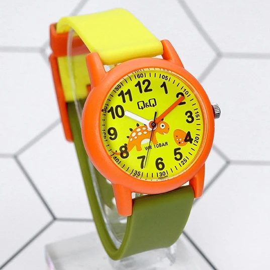 Q&Q VS49J008Y Turuncu Yeşil Dinozor Desenli Su Geçirmez Rakamlı Çocuk Kol Saati - 2