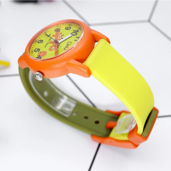 Q&Q VS49J008Y Turuncu Yeşil Dinozor Desenli Su Geçirmez Rakamlı Çocuk Kol Saati - 3
