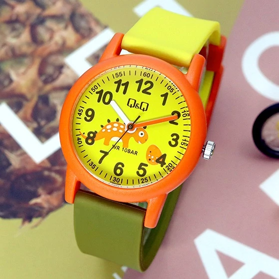 Q&Q VS49J008Y Turuncu Yeşil Dinozor Desenli Su Geçirmez Rakamlı Çocuk Kol Saati - 5
