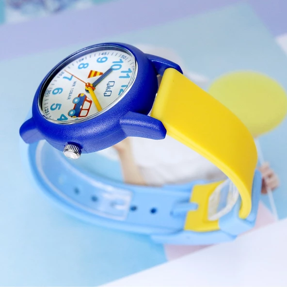 Q&Q VS49J010Y Mavi Araba Desenli Su Geçirmez Rakamlı Erkek Çocuk Kol Saati - 3