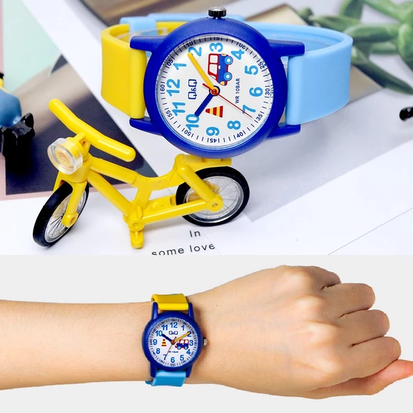 Q&Q VS49J010Y Mavi Araba Desenli Su Geçirmez Rakamlı Erkek Çocuk Kol Saati - 4